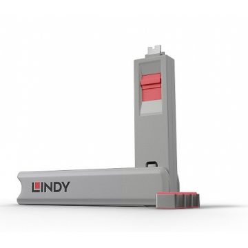 Set 4 bucati Port Blocker USB tip C/Thunderbolt 3 + cheie Roz, Lindy L40425