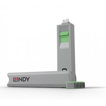 Set 4 bucati Port Blocker USB tip C/Thunderbolt 3 + cheie Verde, Lindy L40426