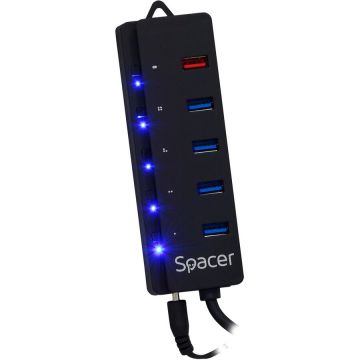 spacer HUB USB Spacer SPH-4USB30-1QC, 4 x USB 3.0, 1 x USB Quick Charge, Fast Charging Port