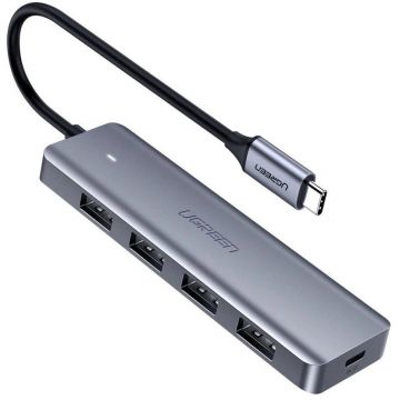 Ugreen Hub USB tip C Ugreen - 4x USB 3.2 Gen 1 cu port de alimentare USB-C, Gri