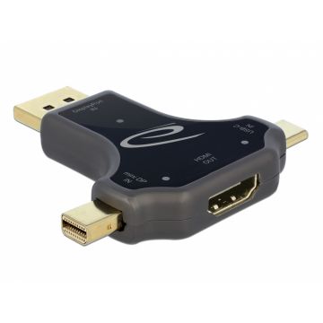 Adaptor 3 in 1 USB-C/ DisplayPort / mini DisplayPort la HDMI 4K@60Hz T-M Negru, Delock 64060