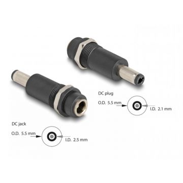 Adaptor alimentare DC 5.5 x 2.5mm la DC 5.5 x 2.1mm M-T, Delock 64281