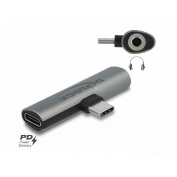 Adaptor audio USB type C la jack stereo 3.5mm + USB-C PD 60W T-M, Delock 64186
