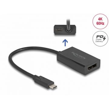 Adaptor Displayport la USB type C (DP Alt Mode) 4K60Hz PD 85W M-T, Delock 61059