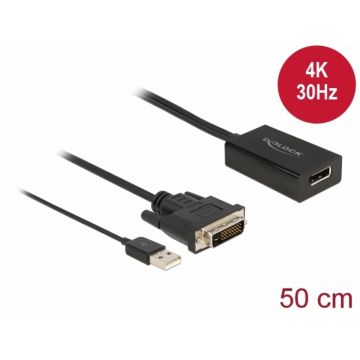 Adaptor DVI la Displayport 4K30Hz cu HDR T-M, Delock 63189