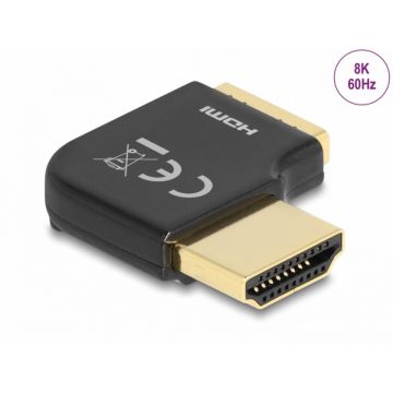 Adaptor HDMI 8K60Hz T-M unghi 90 grade dreapta metalic, Delock 60015