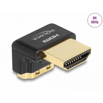 Adaptor HDMI 8K60Hz T-M unghi 90 grade jos metalic, Delock 60016