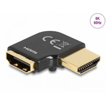 Adaptor HDMI 8K60Hz T-M unghi 90 grade stanga metalic, Delock 60018