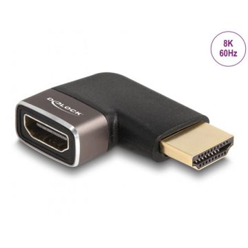 Adaptor metalic HDMI 8K60Hz T-M unghi 90 grade stanga, Delock 60082
