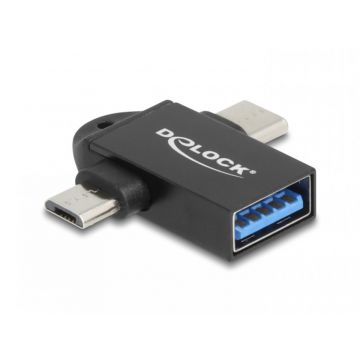 Adaptor OTG micro USB-B 2.0 + USB type C la USB-A T-M, Delock 60739