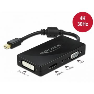 Adaptor pasiv Mini DisplayPort 1.2 la VGA / HDMI / DVI / Audio Negru, Delock 62073