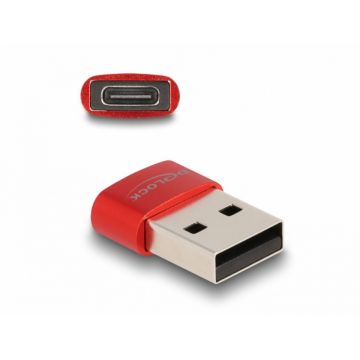 Adaptor USB 2.0-A la USB type C T-M Rosu, Delock 60050