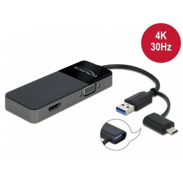 Adaptor USB 3.0 + adaptor USB-C la HDMI 4K@30Hz + VGA T-M, Delock 64085