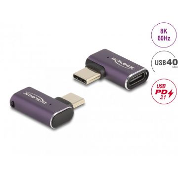 Adaptor USB 4 type C 8K60Hz/240W unghi 90 grade stanga/dreapta T-M, Delock 60287