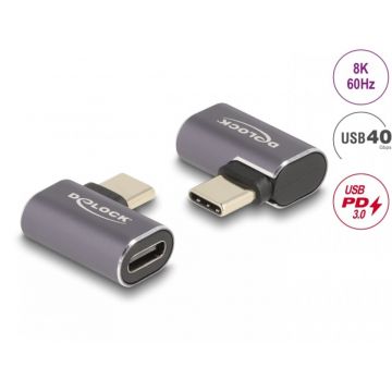 Adaptor USB 4 type C 8K60Hz/4K144Hz 100W 40Gb T-M unghi stanga/dreapta, Delock 60047
