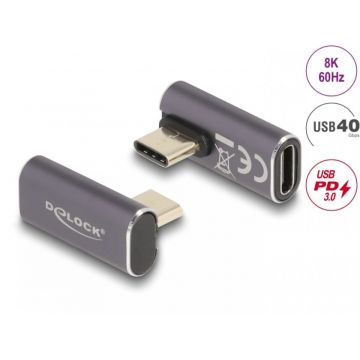 Adaptor USB 4 type C 8K60Hz/4K144Hz 100W 40Gb T-M unghi stanga/dreapta, Delock 60048