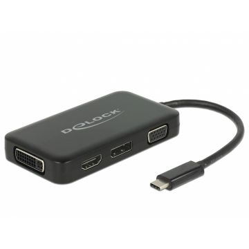 Adaptor USB-C la VGA / HDMI / DVI / DisplayPort T-M Negru, Delock 63929
