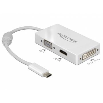 Adaptor USB-C la VGA / HDMI / DVI T-M alb, Delock 63924