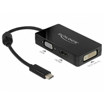 Adaptor USB-C la VGA / HDMI / DVI T-M Negru, Delock 63925