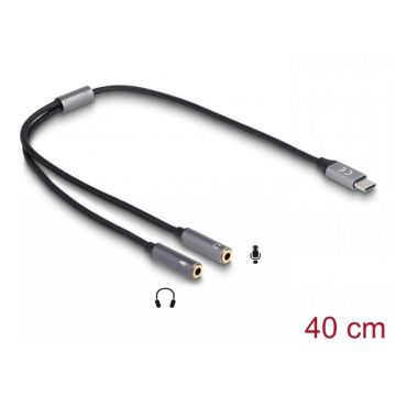 Adaptor USB type C DAC 24 Bit/96 kHz Hi-Res la 2 x jack stereo 3.5mm T-M 0.4m, Delock 66616