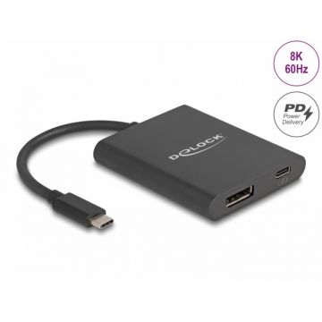 Adaptor USB type C la Displayport  (DP Alt Mode) 8K60Hz/4K144Hz HDR + PD 60W, Delock 64202