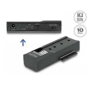 Convertor USB type C la SSD M.2 NVMe sau SATA, Delock 64253