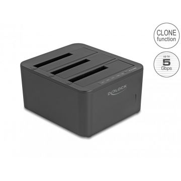 Docking station 3 x SATA HDD/SSD cu 1:2 cu functie de Clona, Delock 64332