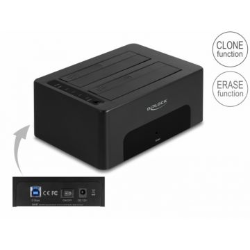 Dual docking station 2 x SATA HDD/SSD Functie de clona/Erase, Delock 64187