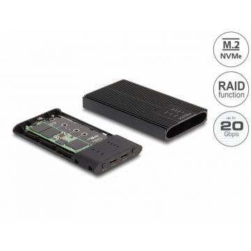 Rack extern USB type C la 2 x M.2 NVMe PCIe SSD cu RAID, Delock 42022