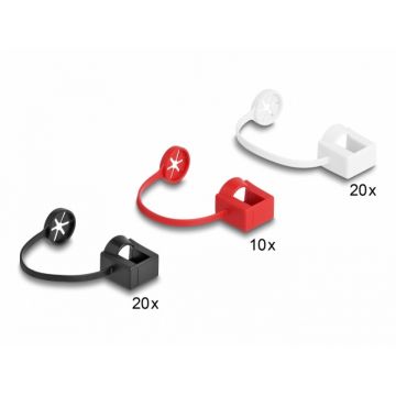 Set 50 protectii mufa RJ45 cu clema de montare colorate, Delock 66973