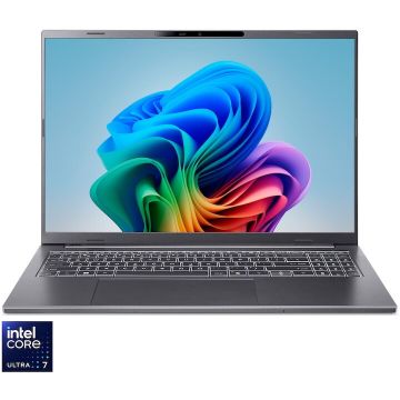 Acer Laptop Acer Aspire 16 AI OLED, Procesor Intel® Core™ Ultra 7 256V, Display 16 WUXGA+ OLED, RAM 16GB LPDDR5X, 512GB SSD, Placa video Intel® Arc™ Graphics 140V, No OS, Steel Gray