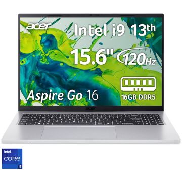 Acer Laptop Acer Aspire Go 16, Procesor Intel® Core™ i9-13900H, Display 16, WUXGA IPS, 120Hz, 16GB DDR5, 512GB SSD, Placa video Intel® Iris® Xe Graphics, No OS, Pure Silver