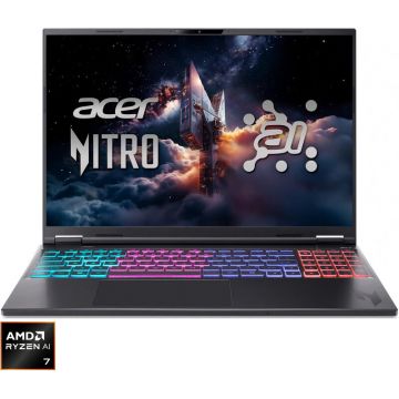 Acer Laptop Gaming Acer Nitro 16S AI AN16S-61, Procesor AMD Ryzen AI 7 350 pana la 5.0 GHz, 16 inch, WQXGA, 16GB 180Hz, 1TB SSD, nVidia GeForce RTX 5060 8GB, No OS, Negru