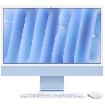 Apple Sistem desktop All In One, Apple iMAC 24 inch, Retina 4.5K, Procesor Apple M4, 10 nuclee CPU si 10 nuclee GPU, 32GB RAM, 1TB SSD, MacOS, Layout INT, Albastru