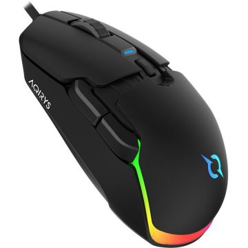 AQIRYS Mouse Gaming Lynx AQI‑GA‑MO‑9, wireless 2.4 GHz, cablu, optic 26.000 DPI, 6 butoane, scroll, Negru