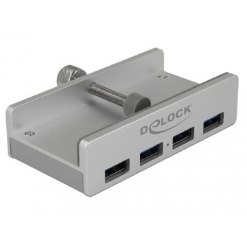 Delock HUB USB 3.0 cu 4 porturi prindere monitor Argintiu, Delock 64046