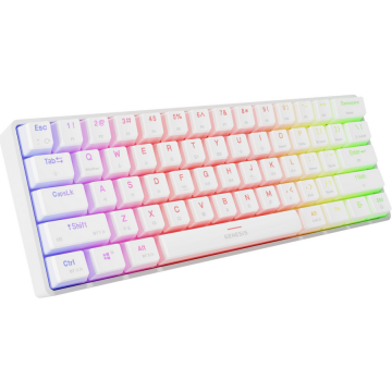 Genesis Tastatura gaming mecanica, Genesis Thor 660 G2, cu fir si wireless, iluminare RGB, Switch Gateron Red, Alb