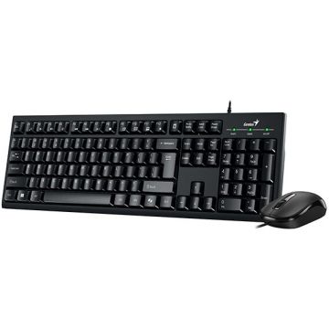 genius KIT tastatura si mouse GENIUS, cu fir, USB, tastatura 104 taste (concave) + mouse optic 1200 dpi, 3 butoane, AI key, Negru, KM-100SE 31330009400