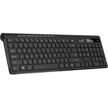 genius Tastatura GENIUS, wireless 2.4 GHz, multimedia, 104 taste + 12 taste multimedia, Design ergonomic, USB, Negru, SlimStar 7230, 31310021400