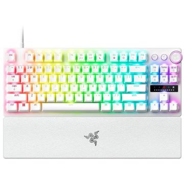 Razer Tastatura Gaming Mecanica Razer Huntsman V3 Pro TKL 8KHz, USB Type-C, Chroma RGB, Switch-uri Optice Analog Gen 2, Layout US, Alb