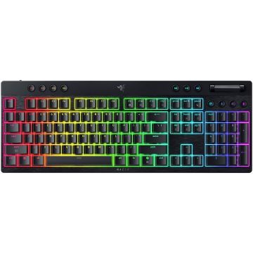 Razer Tastatura mecanica wireless Razer Blackwidow V4 Low profile HyperSpeed, switch Razer Low-profile Mechanical Switches (Yellow Linear Switch), 110 taste, iluminare Razer Chroma RGB, negru