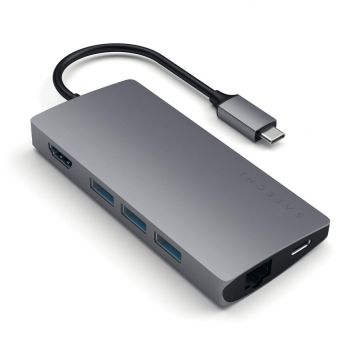 Satechi Adaptor USB-C MULTIPORT Satechi Aluminium V2 HDMI 4K, 3x USB 3.0, MicroSD, Ethernet, Gri spatial