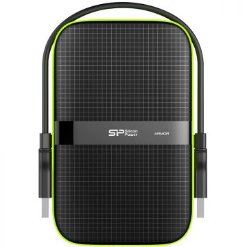 Silicon&nbsp;power HDD extern portabil Silicon Power Armor A60, 1TB, USB3.0, 2.5 inch, negru/verde