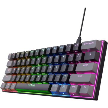 Trust Tastatura Gaming Mecanica ultracompacta Trust GXT867 ACIRA 60%, iluminare RGB, programabila, Switch Red Outemu, cablu 1.5 m, Negru