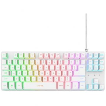 Trust Tastatura Trust GXT 833 Thado TKL, iluminare RGB, cu fir, USB, Alb