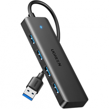 Ugreen HUB extern Ugreen, CM219 porturi USB: USB 3.0 x 4, conectare prin USB 3.0, aluminiu, lungime 15 cm, gri, 25851