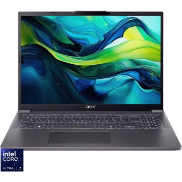 Acer Laptop Acer Aspire 16 A16-71M-76JN, Procesor Intel® Core™ Ultra 7 155H (24M Cache, pana la 4.80 GHz), 16 inch, WUXGA+, OLED 120Hz, 32GB LPDDR5X, 1TB SSD, Intel® Arc™ Graphics, No OS, Gri - Negru