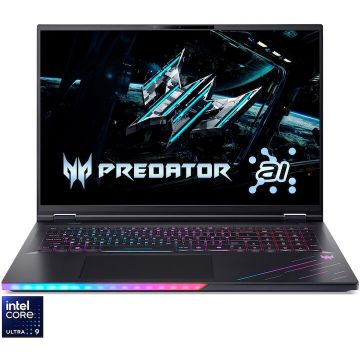 Acer Laptop Gaming Acer Predator Helios 18 AI PH18-73-95ZQ, procesor Intel® Core™ Ultra 9 275HX pana la 5.4GHz, 18 inch, WQXGA, 250Hz, IPS, 64GB DDR5 RAM, 2TB, NVIDIA® GeForce RTX™ 5080 16GB GDDR7, No OS, Negru