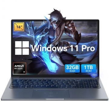 Blackview Laptop Blackview GamiBook-8, Procesor Ryzen 7 7735HS, Display 16 WUXGA AntiGlare, RAM 32GB, SSD 1TB, Placa video AMD Radeon 680M Graphics, Windows 11 Pro, Grey