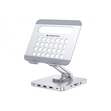 conceptronic Stand tableta cu docking station Conceptronic DONN26G, USB 3.2 Gen 1, 360°, 160 x 178 x 45 mm, Gri